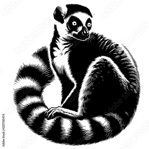 black and white lemur, silhouette of a lemur 