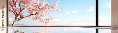 Stunning View of Sakura Trees by Serene Onzen Poolside photo