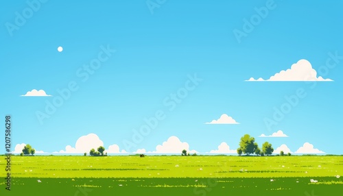Idyllic Summer Meadow Landscape Under a Blue Sky