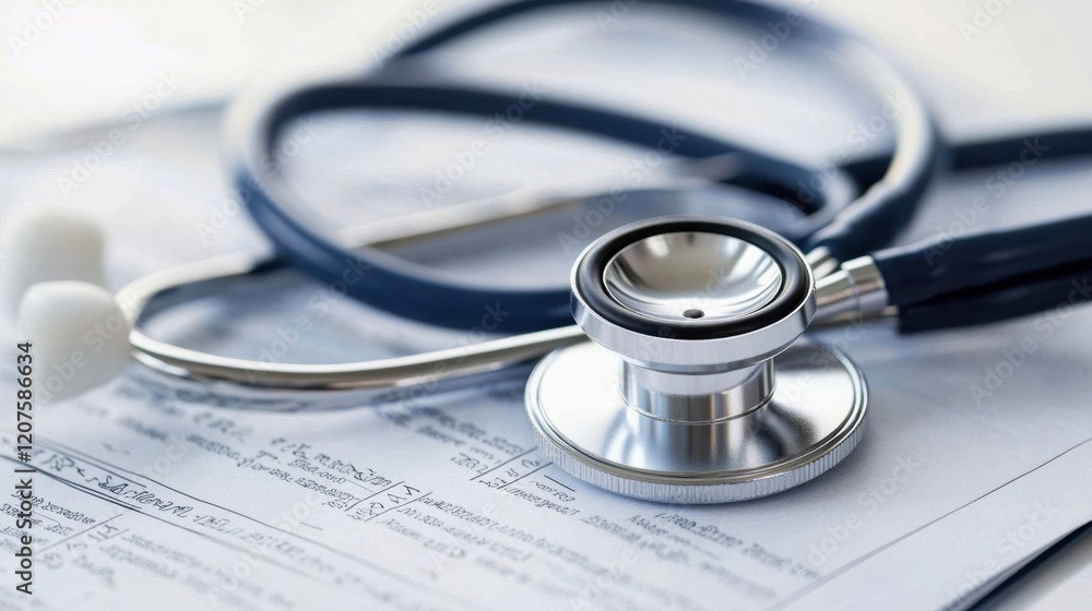 A shiny stethoscope rests elegantly on a crisp medical paper, embodying the essence of healthcare and the dedication of healing hands. A shiny stethoscope rests elegantly on a crisp medical paper, embodying the essence of healthcare and the dedication of healing hands.