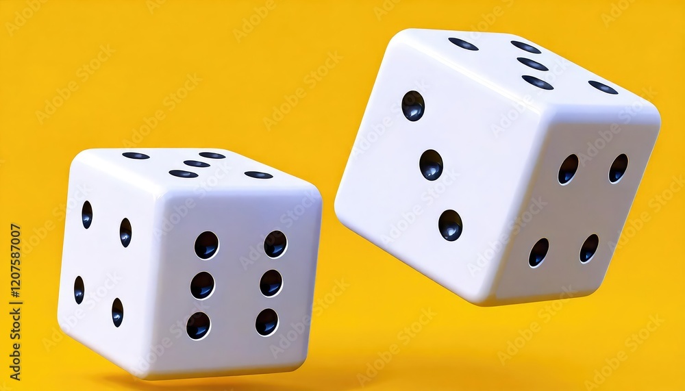 Dynamic Dice Duo: White Cubes on Yellow, Minimalist Design Dynamic Dice Duo: White Cubes on Yellow, Minimalist Design