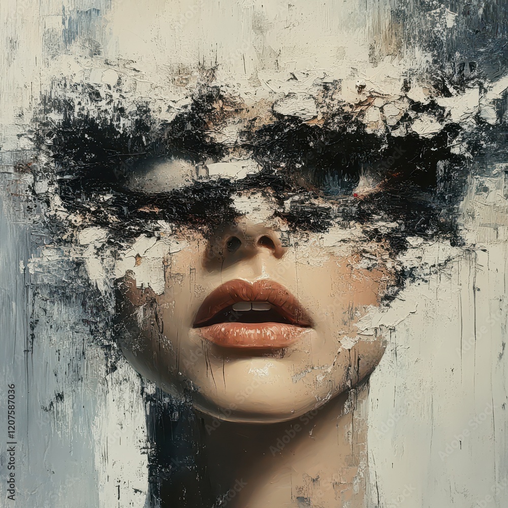 Artistic Expression of Identity Abstract Portrait Contemporary Art Indoor Gallery Close-Up Emotional Interpretation Artistic Expression of Identity Abstract Portrait Contemporary Art Indoor Gallery Close-Up Emotional Interpretation