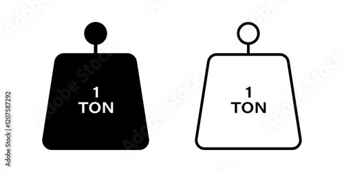 Vector isolated 1 tonne weight icon in black fill and outline