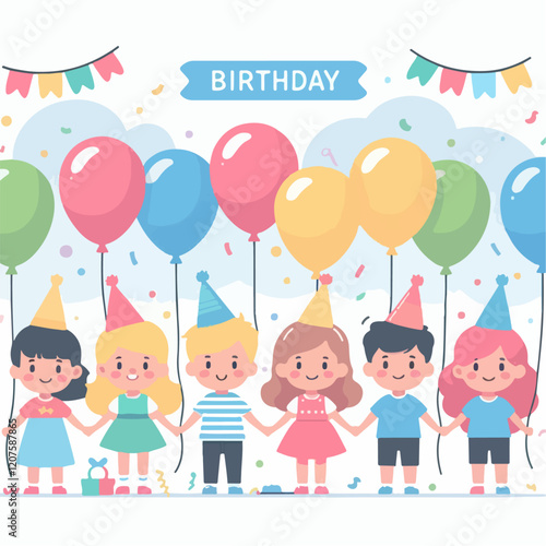 children celebrating birthday vector illustration