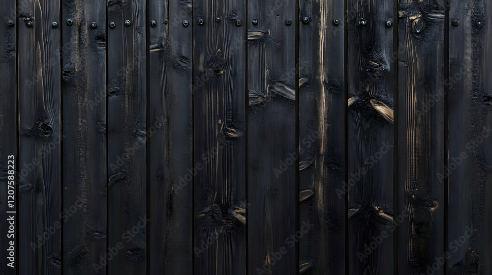 Dark Wooden Plank Wall with Natural Texture and Subtle Highlights Dark Wooden Plank Wall with Natural Texture and Subtle Highlights