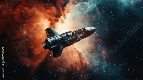 Wallpaper Mural A vibrant nebula with a crewed spaceship navigating through Torontodigital.ca