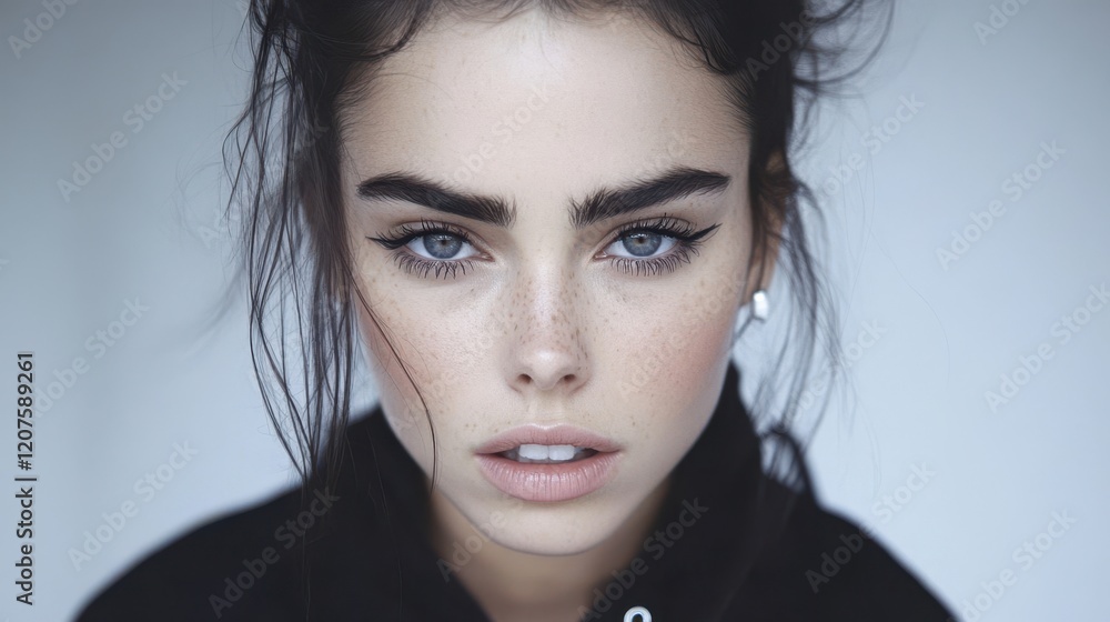 A woman wearing a sleek black shirt and a stylish black jacket stands confidently, embodying elegance and strength in her striking attire. A woman wearing a sleek black shirt and a stylish black jacket stands confidently, embodying elegance and strength in her striking attire.