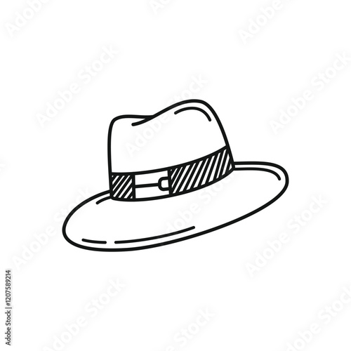 Stylish Wide Brim Hat Line Art