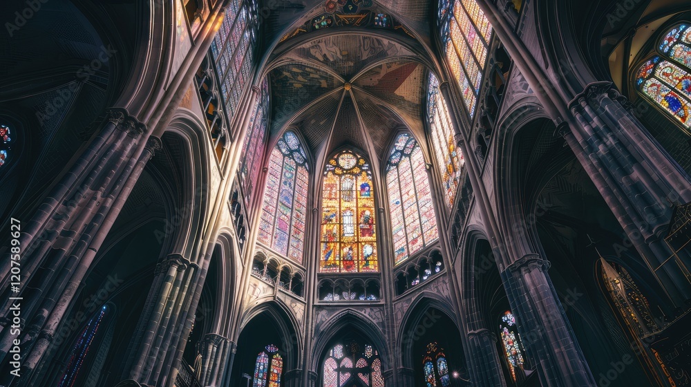 Naklejka premium Awe-Inspiring Gothic Architecture with Stunning Stained Glass Windows