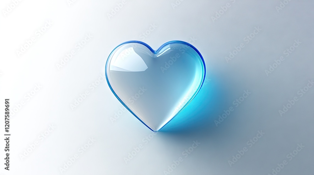 A bright blue heart against a gradient transitioning from white to light gray, simple and elegant. A bright blue heart against a gradient transitioning from white to light gray, simple and elegant.