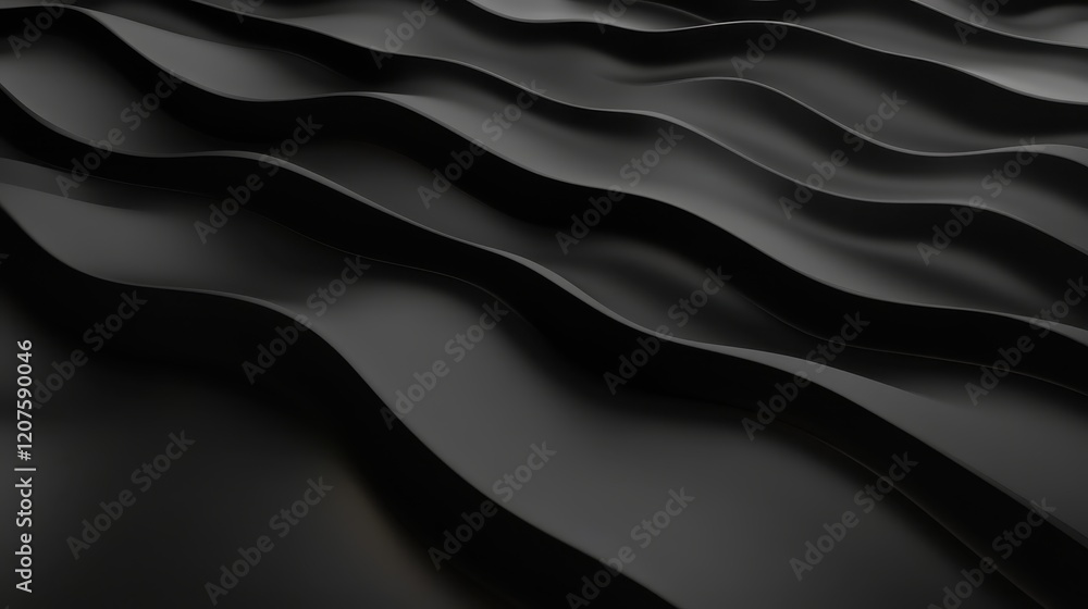 Obraz premium Abstract Texture of Soft Black Waves Creating Fluid Motion in a Dark Background for Artistic and Design Purposes, Ideal for Modern Aesthetic and Minimalist Themes