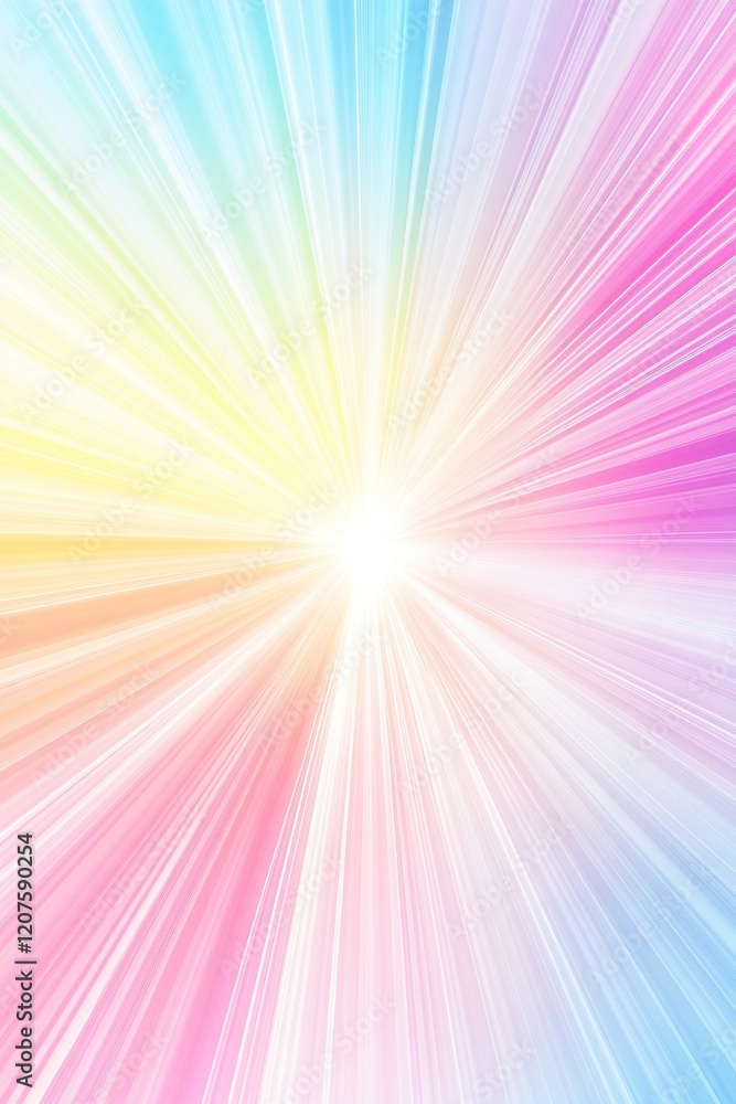 Radiant starburst effect combines calming pastel hues of pink, blue, and yellow to form a tranquil abstract background. The spacious layout invites creative text placement Radiant starburst effect combines calming pastel hues of pink, blue, and yellow to form a tranquil abstract background. The spacious layout invites creative text placement