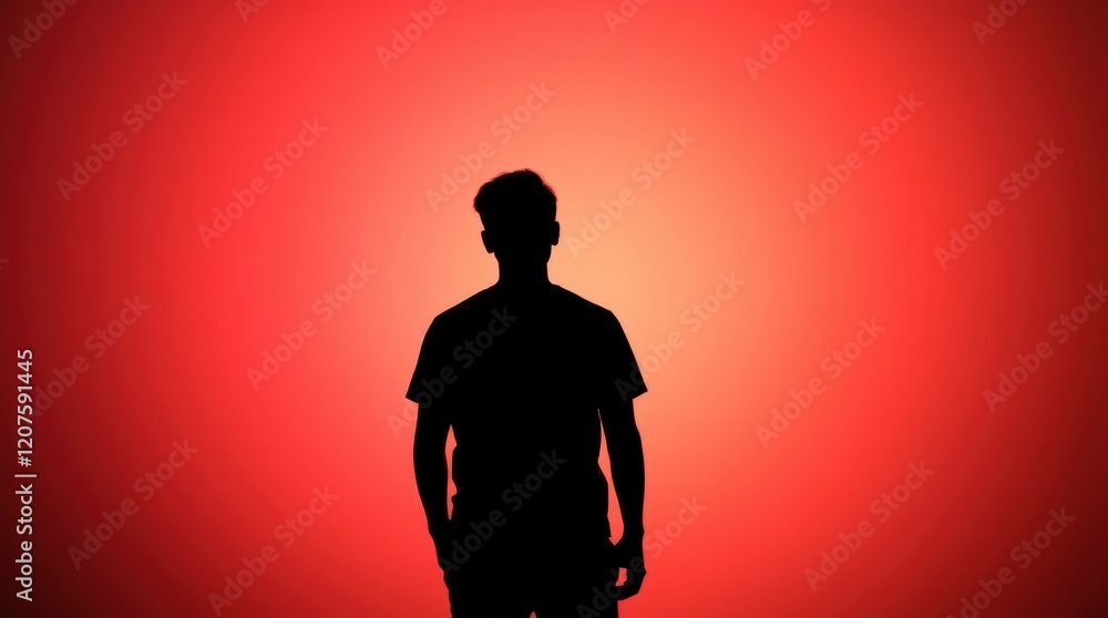 Silhouette Against Red: A mysterious silhouette of a man stands against a vibrant red backdrop, creating a powerful and evocative image. Silhouette Against Red: A mysterious silhouette of a man stands against a vibrant red backdrop, creating a powerful and evocative image.