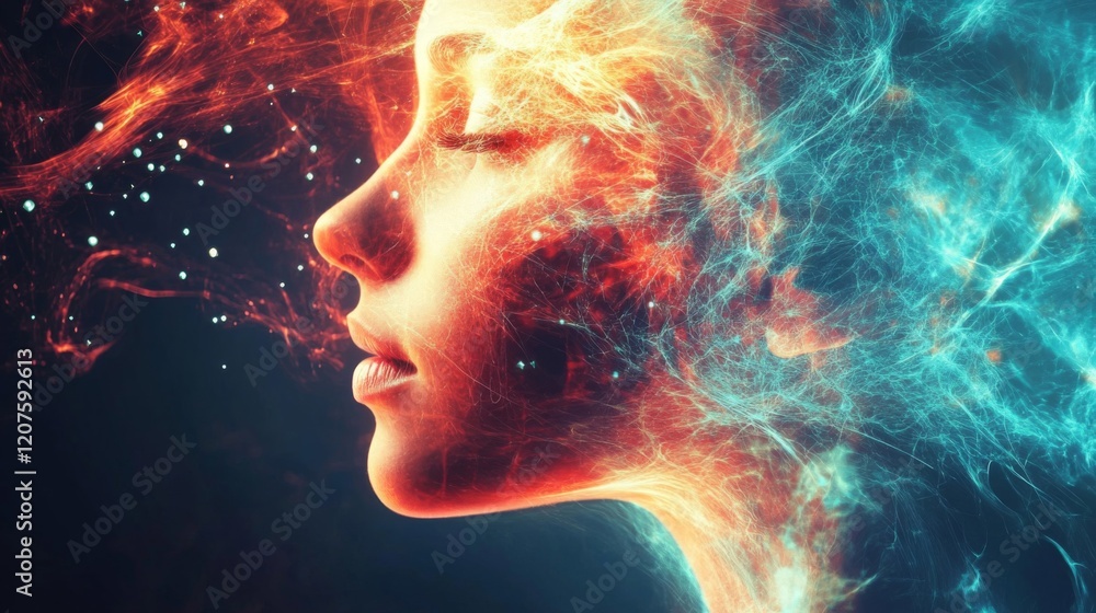 Fiery and Icy Woman: A Surreal Digital Portrait Fiery and Icy Woman: A Surreal Digital Portrait