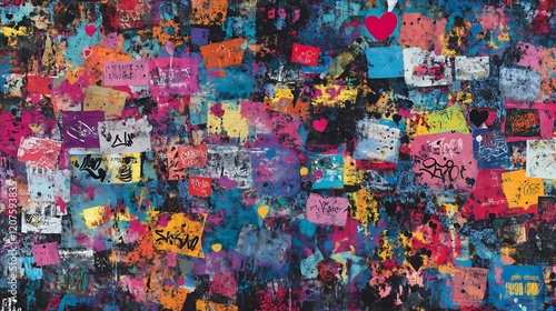 Wallpaper Mural Vibrant Abstract Collage, Multicolored Paint Splats, Graffiti, and Geometric Shapes on Dark Background Torontodigital.ca