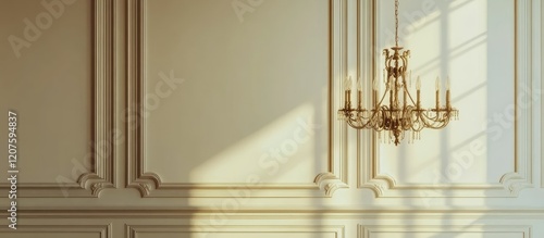 Elegant Chandelier in a Sunlit Room with Classic Wall Paneling