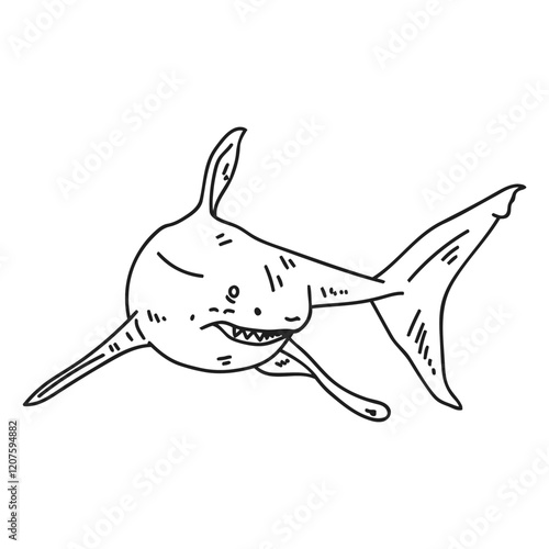 Shark Doodle:  A playful and stylized line drawing of a shark, capturing its powerful and predatory nature with a whimsical touch. Perfect for adding a touch of ocean adventure to your designs. 