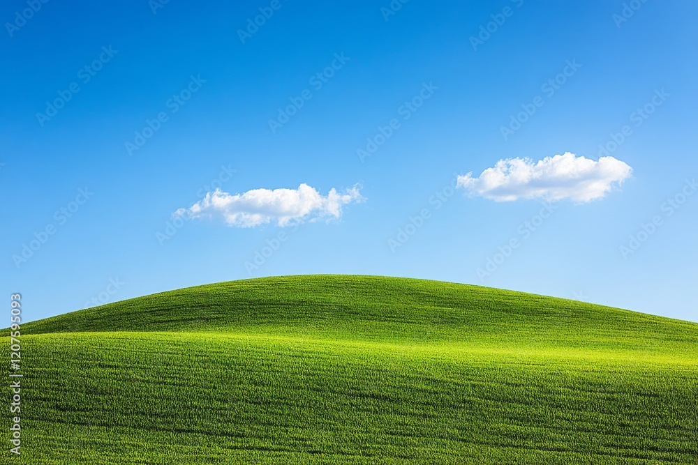 Picturesque Green Hill Under a Vivid Blue Sky with Fluffy Clouds Picturesque Green Hill Under a Vivid Blue Sky with Fluffy Clouds