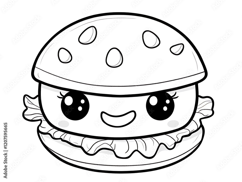 Cute cartoon burger line art. Cute cartoon burger line art.