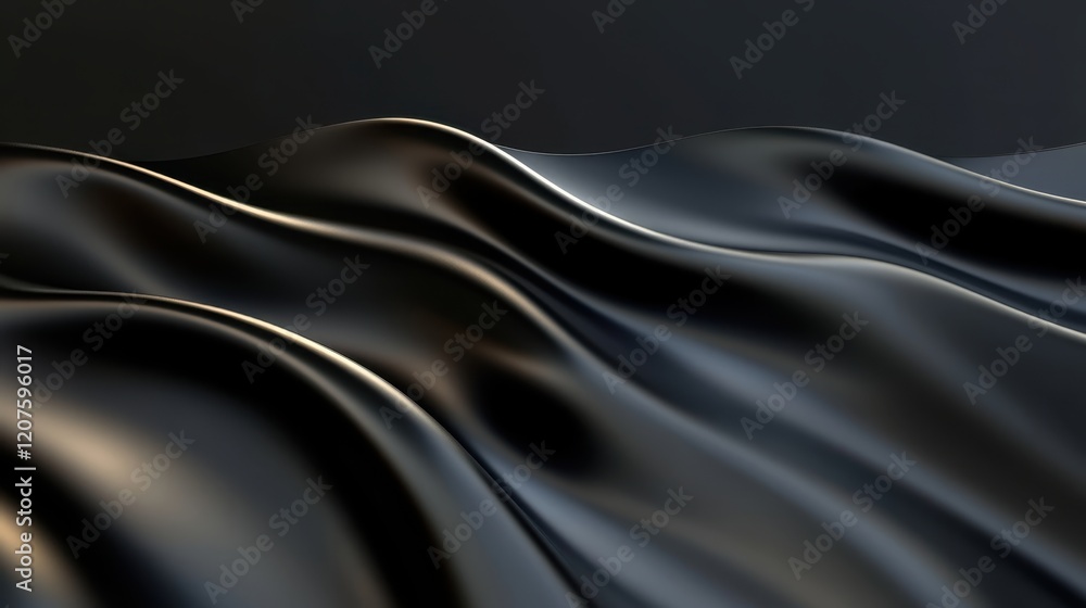 Elegant Black Waves on a Smooth Surface with Subtle Reflections, Creating a Beautiful and Calming Visual Experience in Contemporary Design