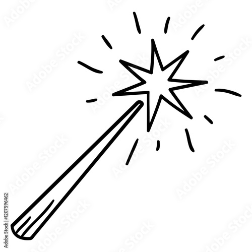 Magic Wand with Sparkling Star: A simple hand-drawn illustration of a whimsical magic wand with a sparkling star at the tip.  The perfect symbol of enchantment and wonder.