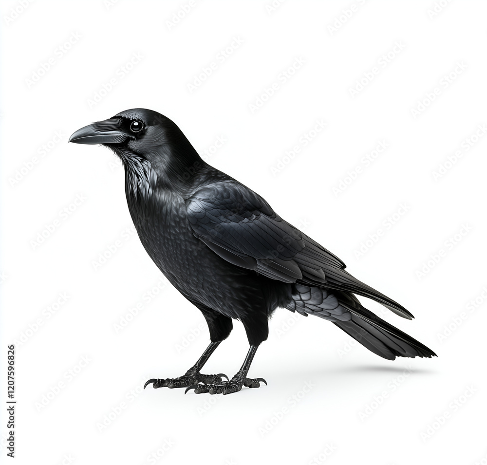 illustration of a crow, full-body side view, isolated on a white background illustration of a crow, full-body side view, isolated on a white background