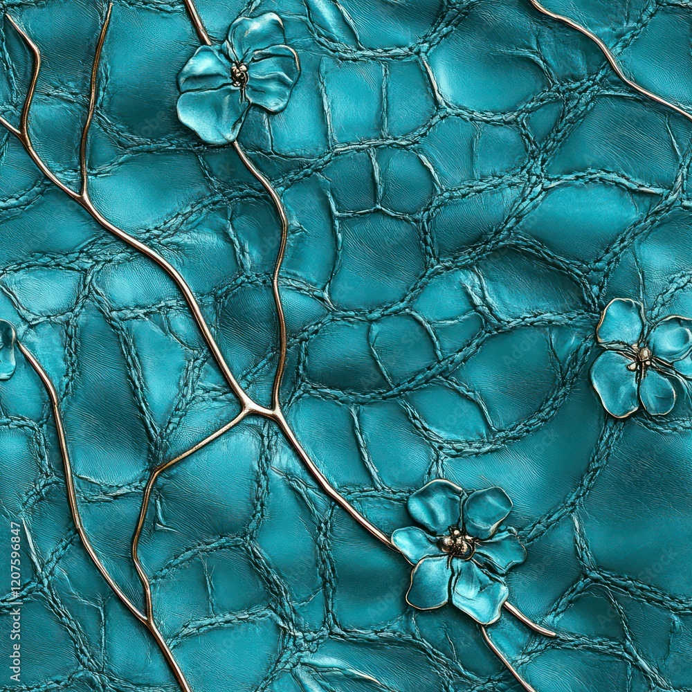 Obraz premium Seamless blue flowers leather texture pattern background