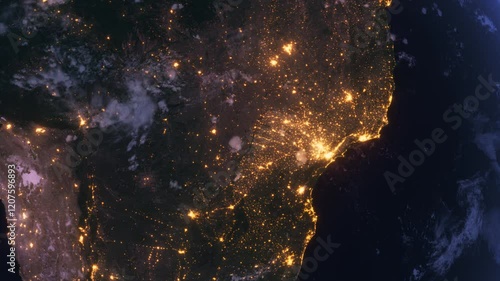 Brasil. View from Space Orbit, Planet Earth at Night.