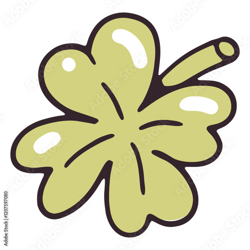 Lucky Charm: A vibrant, cartoon-style four-leaf clover, a symbol of good luck and fortune. The whimsical, hand-drawn design adds a touch of whimsy and charm.
