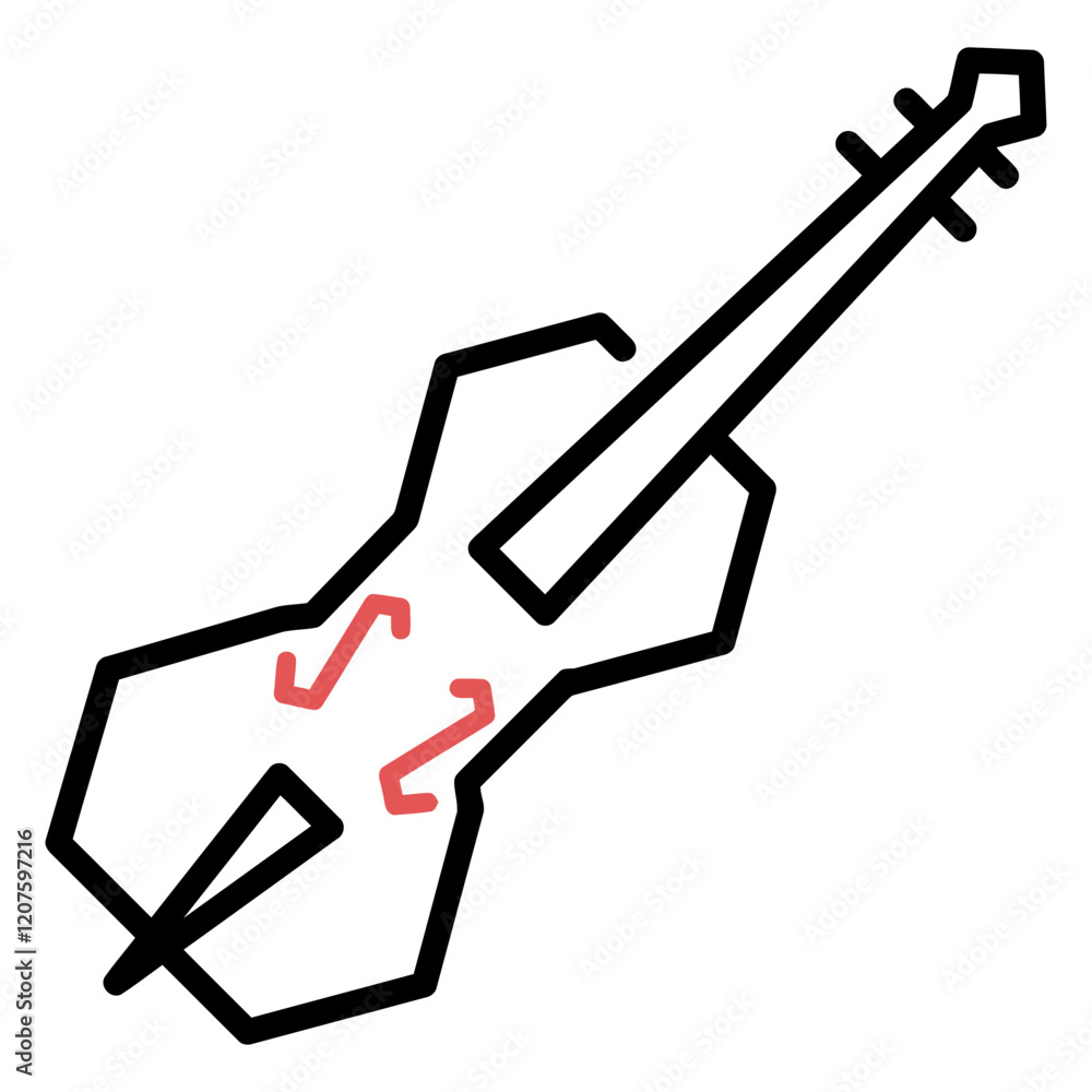 Contrabass Icon: A stylized line drawing icon of a contrabass, a stringed musical instrument. The design is minimalist and geometric, perfect for musical applications or web design. Contrabass Icon: A stylized line drawing icon of a contrabass, a stringed musical instrument. The design is minimalist and geometric, perfect for musical applications or web design.