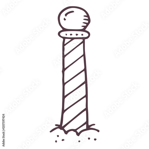 Doodle of Striped Bollard: A hand-drawn doodle depicts a striped bollard with a spherical top, standing tall in a whimsical line art style. This simple, yet charming.