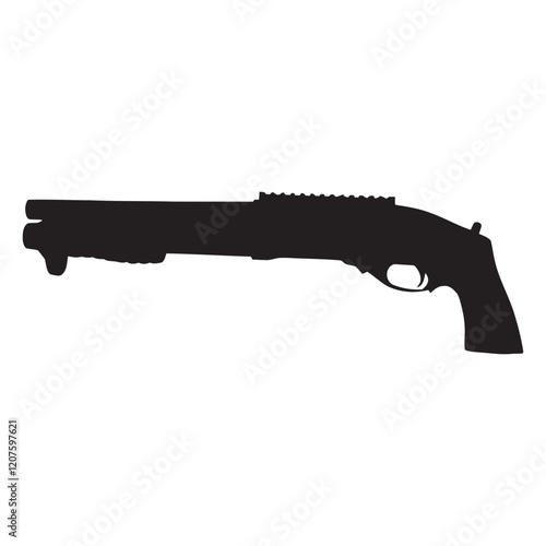 Shotgun Silhouette: A stark, black silhouette of a shotgun against a transparent background, capturing the weapon's intimidating presence and powerful form.