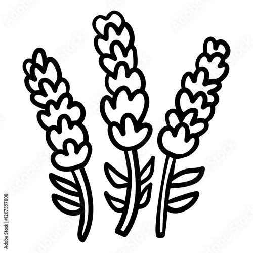 Lavender Line Art:  Three graceful lavender stalks, delicately rendered in a simple line drawing style. Their blooms are stylized as hearts, adding a touch of whimsy to this botanical illustration.