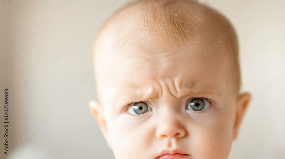 Close-up Portrait of a Baby with a Frowning Expression Close-up Portrait of a Baby with a Frowning Expression