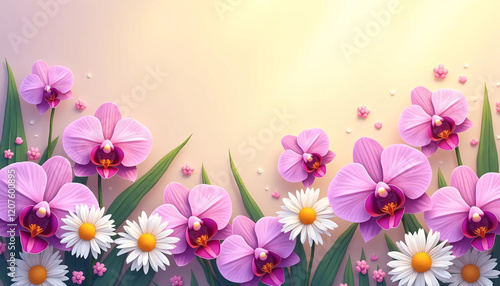 Orchid and Daisy Bloom A Pastel Dream of Spring Flowers
