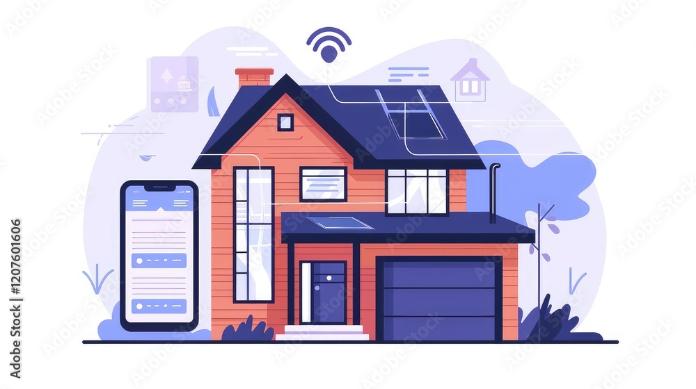 Modern Smart Home Concept with Mobile Control and Solar Panels Modern Smart Home Concept with Mobile Control and Solar Panels