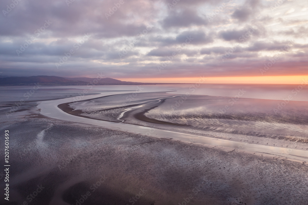 Fototapeta premium Aerial View over Dundalk Bay at Sunrise, Blackrock, Dundalk, County Louth, Ireland