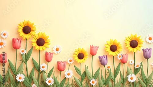 Sunflowers Tulips and Daisies A PaperCut Spring Meadow