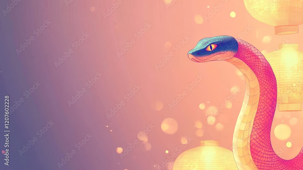 Fototapeta premium chinese new year poster. Snake zodiac. flat art style 