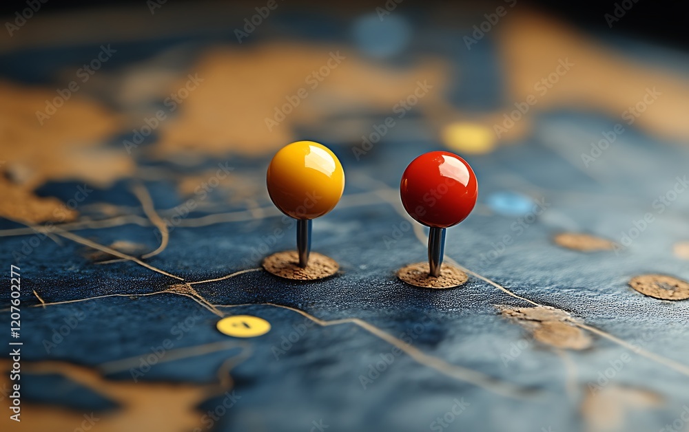 Map pins marking journey, adventure planning Map pins marking journey, adventure planning