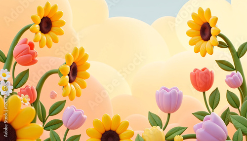 Sunflowers and Tulips A Cheerful 3D Floral Delight