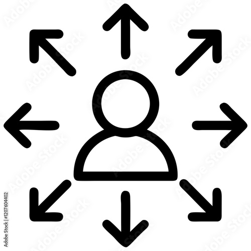 Business icon representing networking and the spread of ideas around an individual