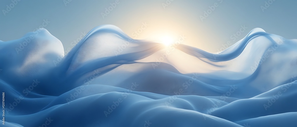 Obraz premium Blue fabric waves at sunrise.