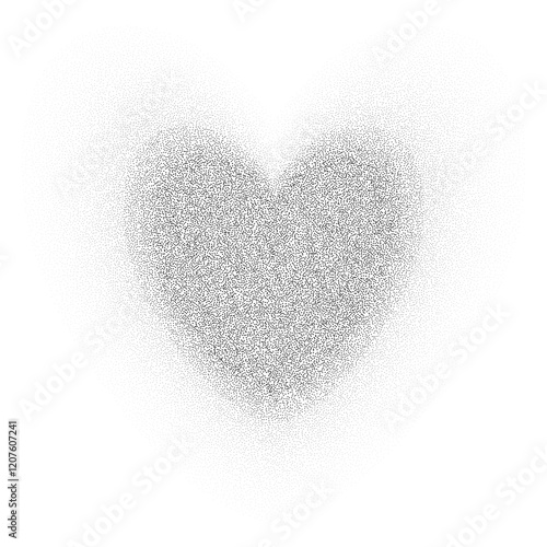 Noise sand texture love symbol. Heart shape in retro stipple halftone dots effect isolated on transparent background 