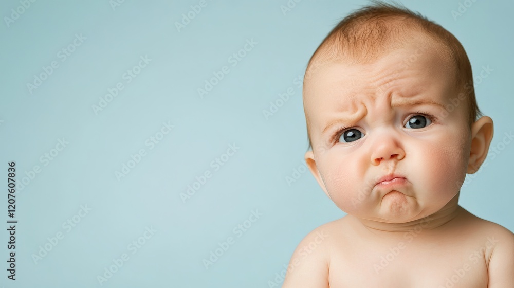 A Baby's Expression: A Close-Up Portrait of a Frowny Face A Baby's Expression: A Close-Up Portrait of a Frowny Face