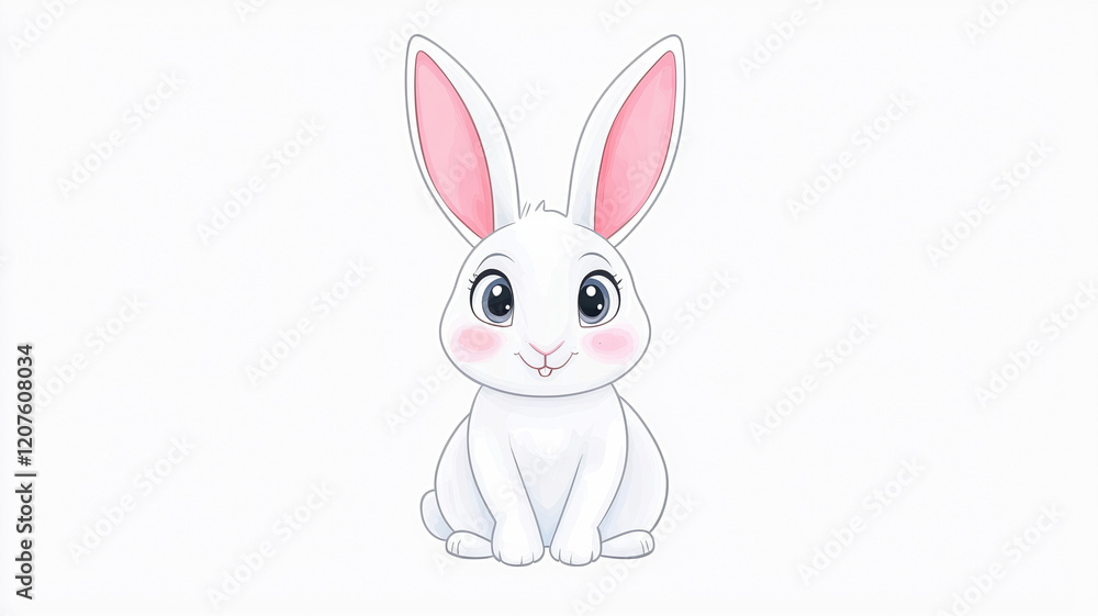 Fototapeta premium happy rabbit illustration with large ears and bright eyes, showcasing cute expression. This charming character is perfect for children themes and playful designs