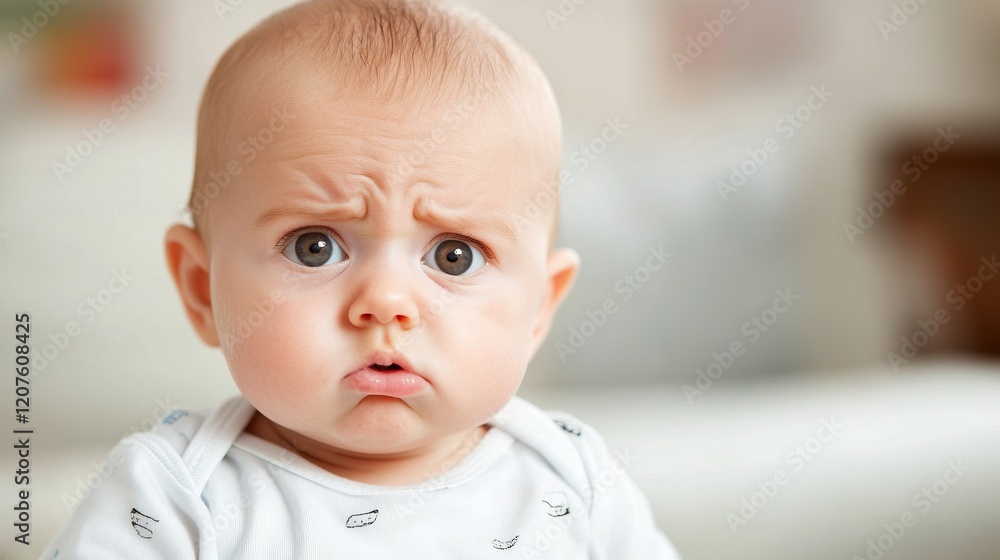 Close-up of a Baby with a Curious Expression. A Stunning Portrait of Innocence and Wonder. Close-up of a Baby with a Curious Expression. A Stunning Portrait of Innocence and Wonder.