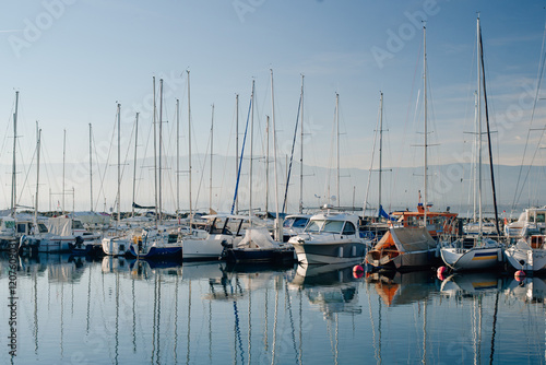 yachts on Lake Geneva on a sunny day