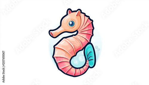 vibrant and playful seahorse illustration featuring soft pink and blue colors, set against light aquatic background, evoking sense of tranquility and charm photo