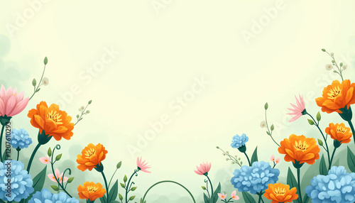 Vibrant Floral Border A Serene Garden Illustration